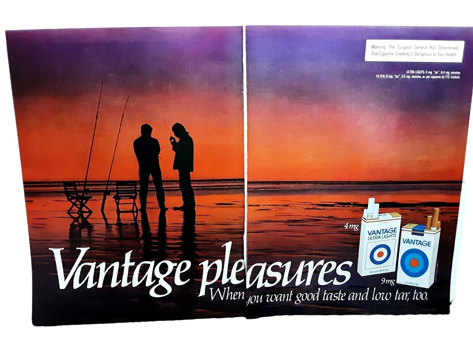 1981 Vantage Cigarettes Fishing Poles 2 Page Original Vintage print ad 80s