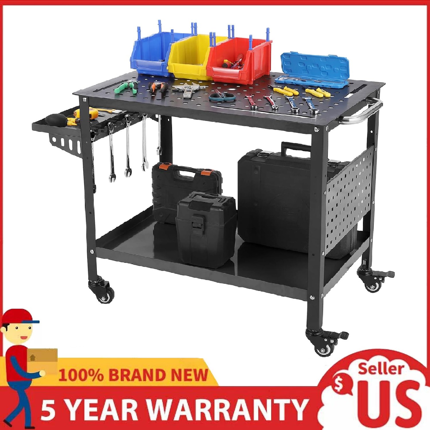 Portable Steel Welding Table ,36"x24" Heavy Duty Welding Workbench with Wheels