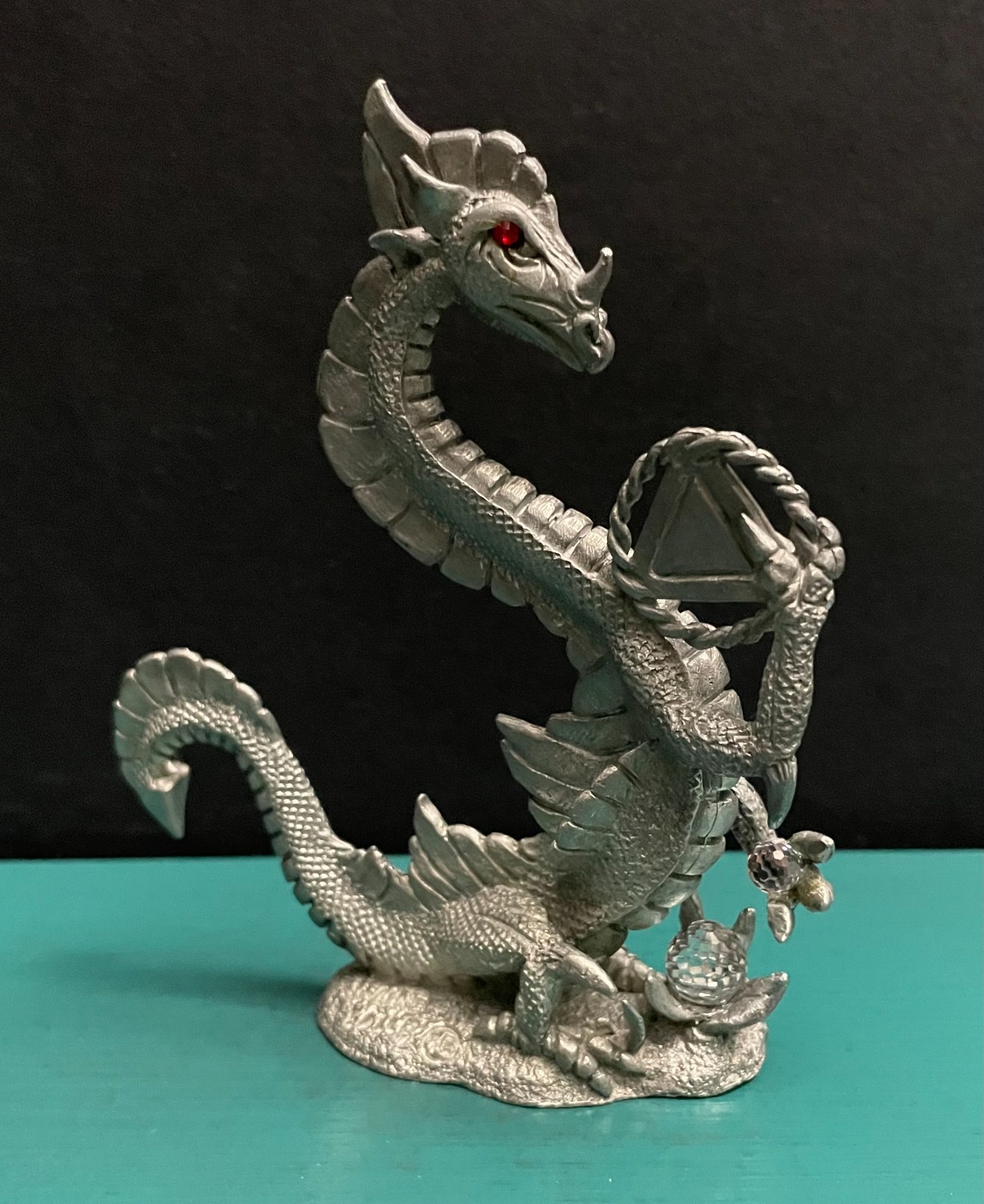 Gallo Pewter Red Eyes Wyvern Dragon Loch Ness Greek Delta Crystal Ball Figurine
