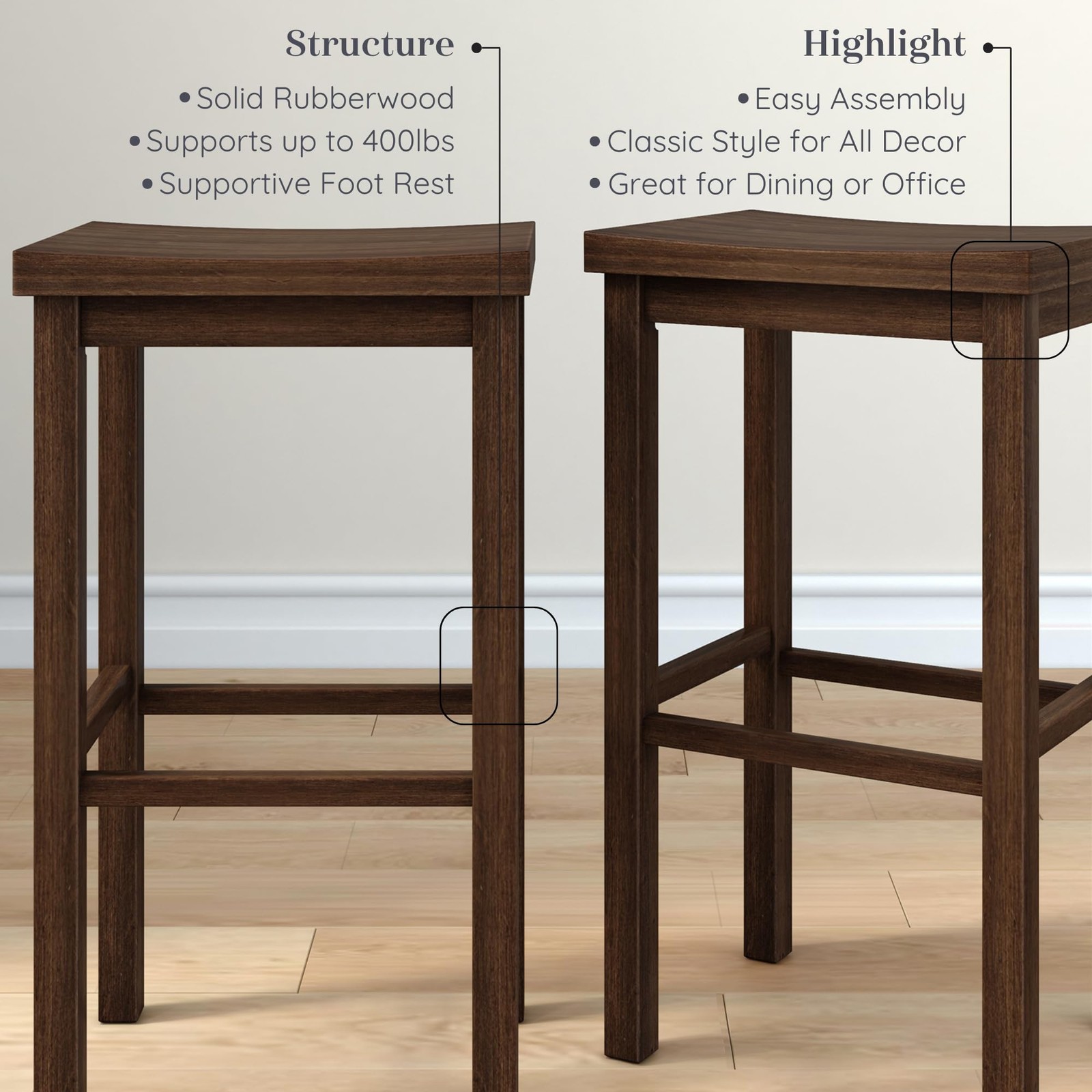 Smith Bar Stool Set of 2, Walnut