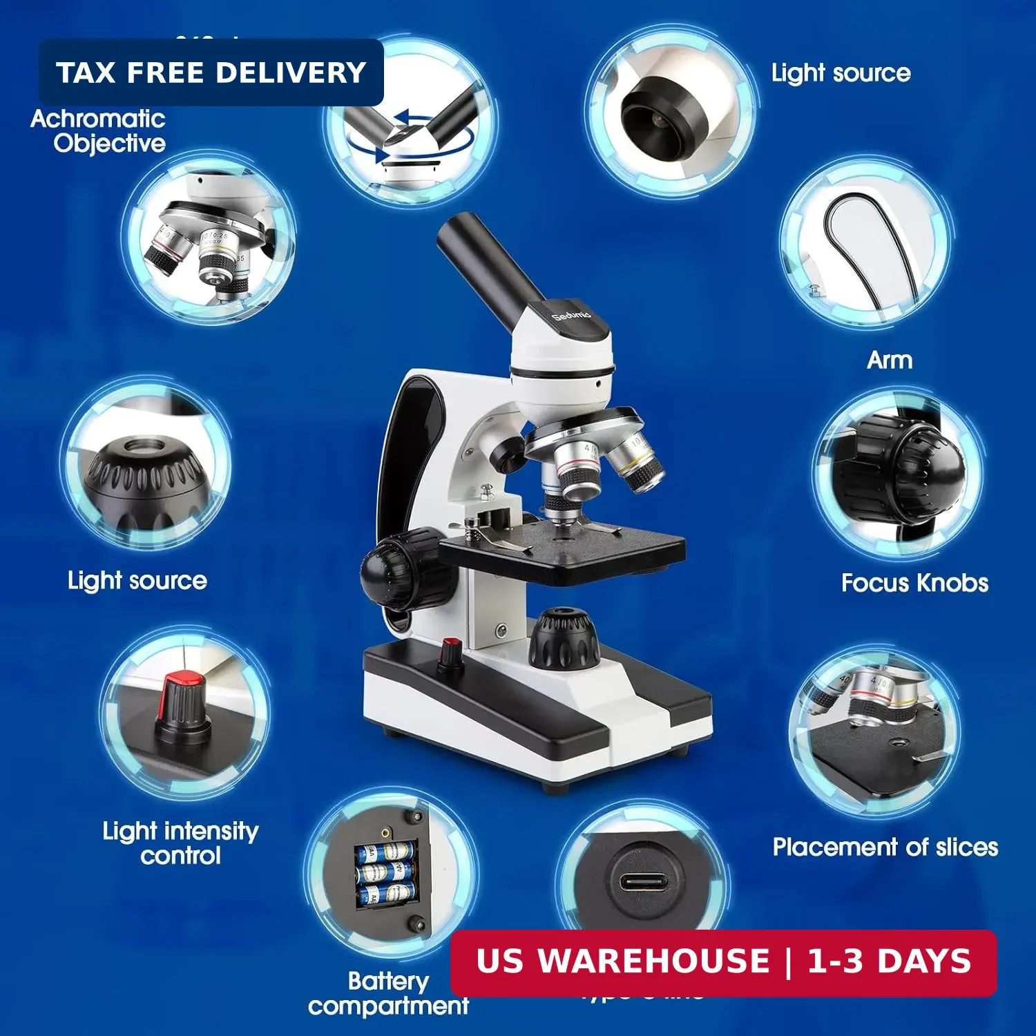 Microscope for Adults Kids 40X-2000X Compound Monocular Microscope for Students