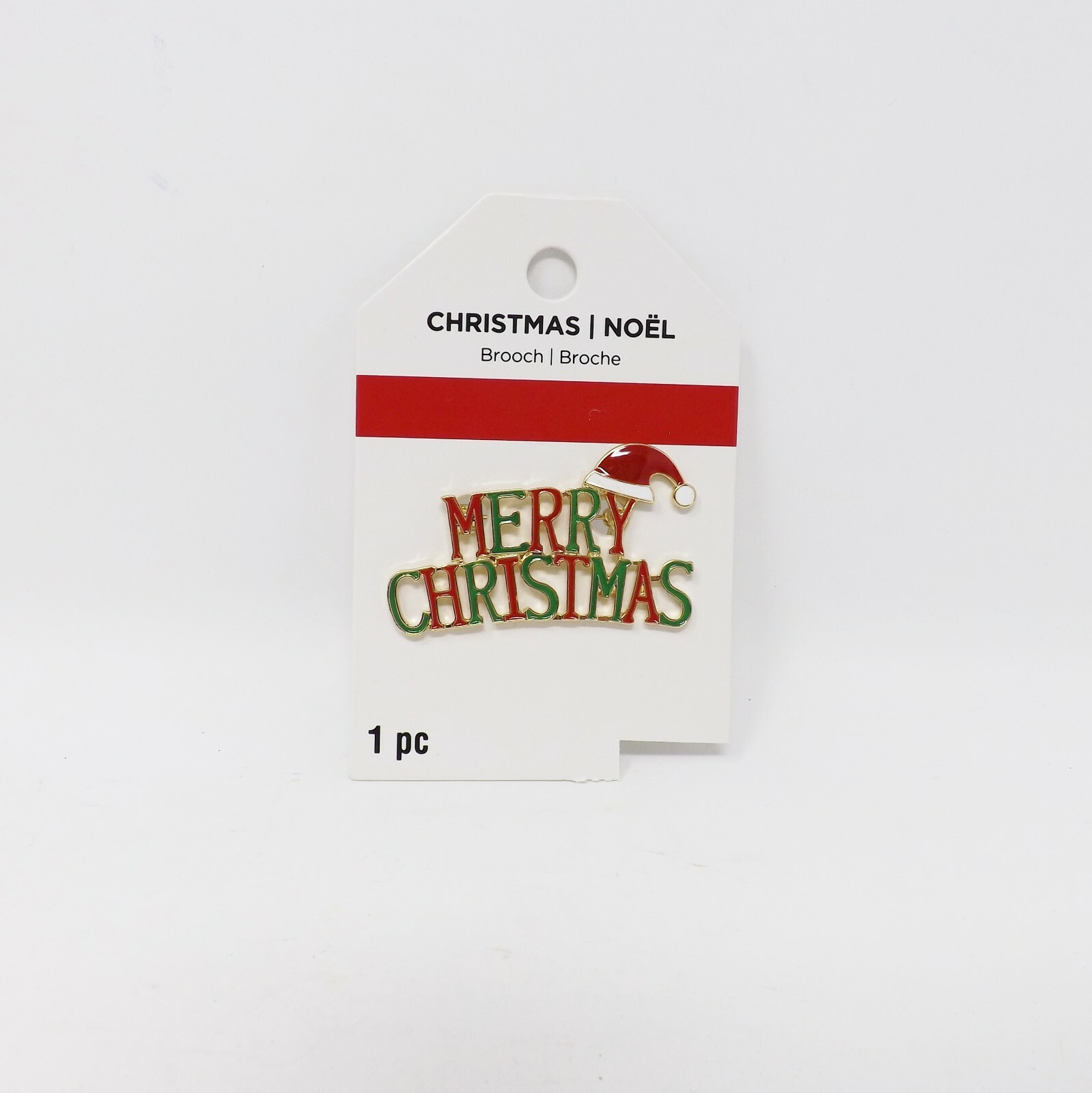 Merry Christmas Red Green Gold Brooch Pin