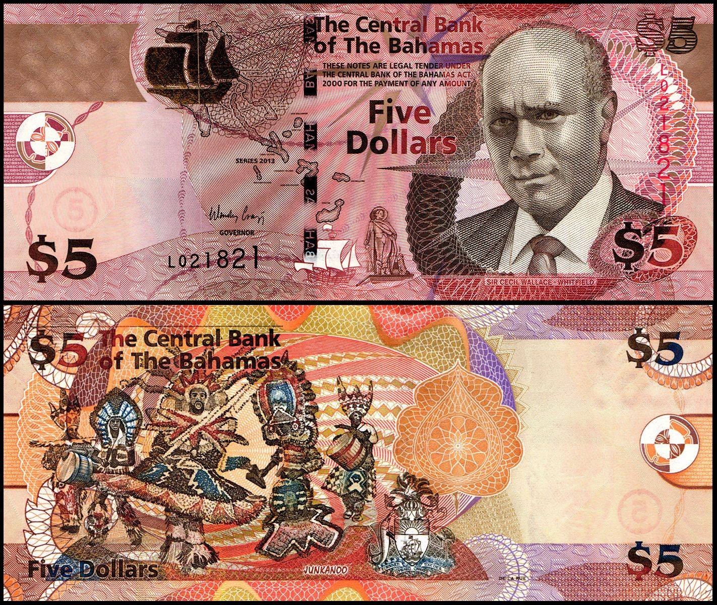 Bahamas 5 Dollars, 2013, P-72A, UNC