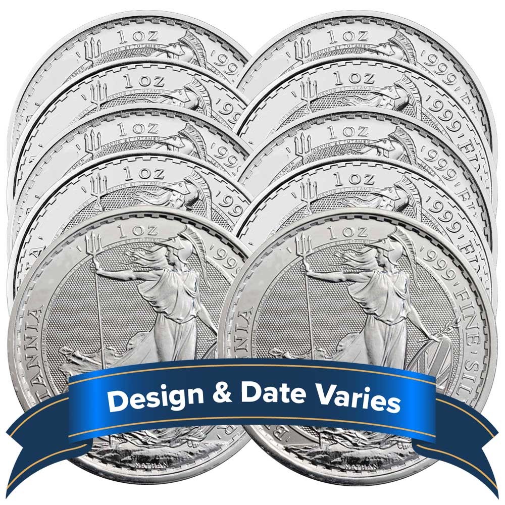 Lot of 10 - U.K. 2 Pound Silver Britannia .999 1 oz Random Date