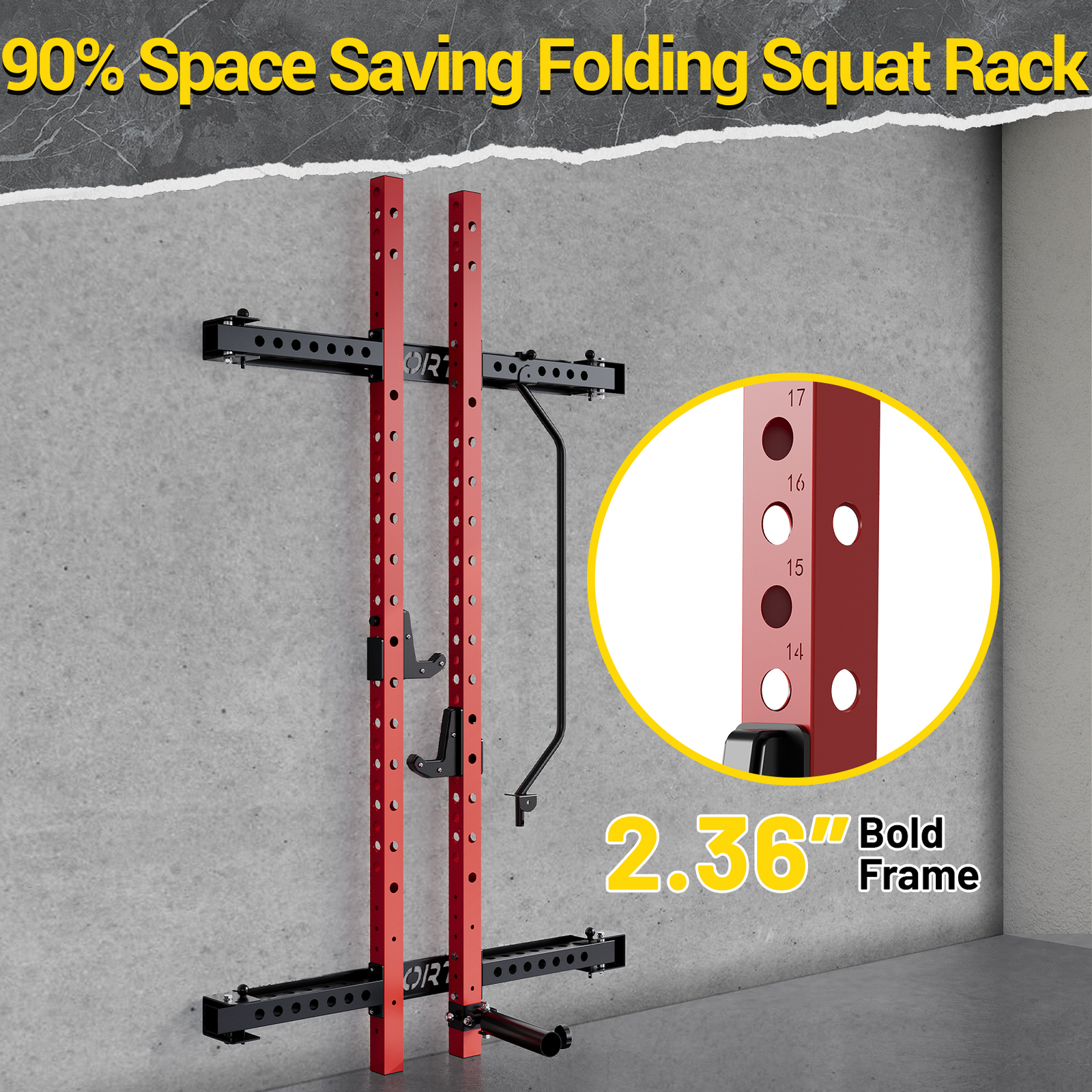 Folding Squat Rack, 1000LB Capacity Wall Mounted Squat Rack, Foldable Squat Rack
