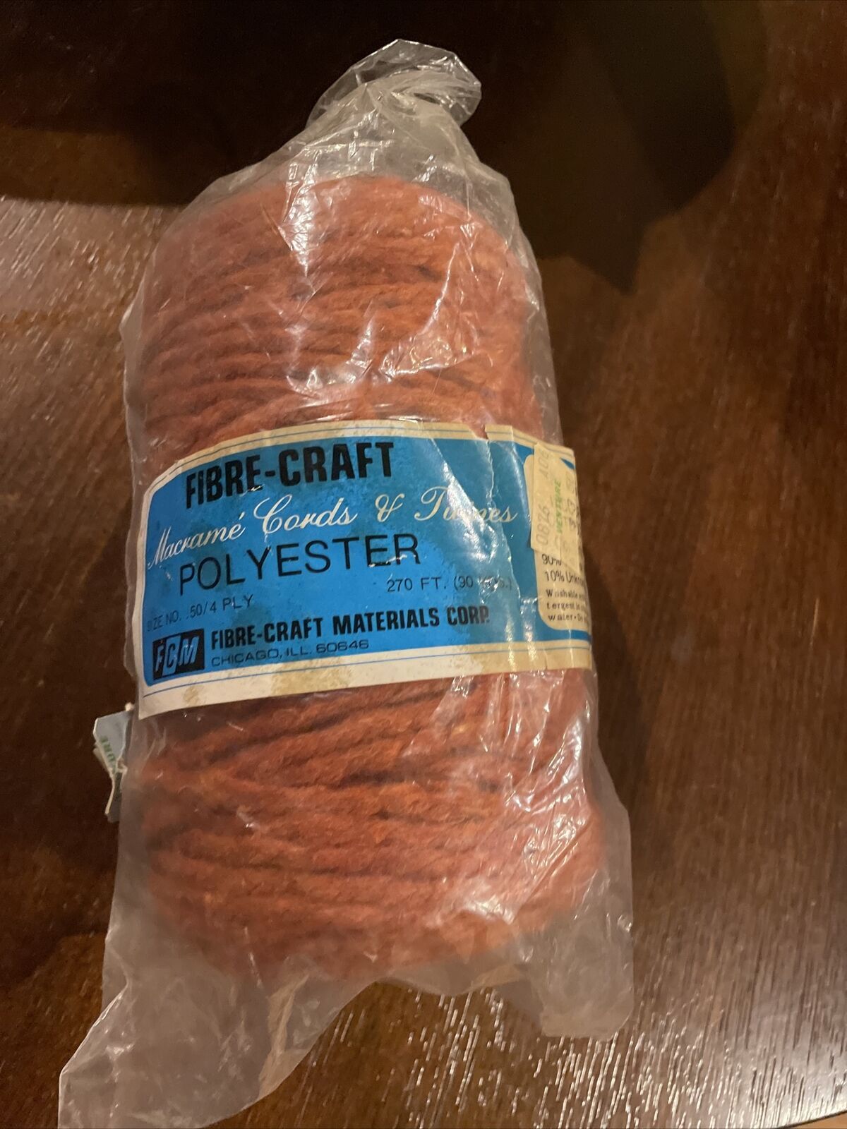 Vintage Fibre-Craft Macrame Cords & Twines 4 ply #50 polyester cord New Orange