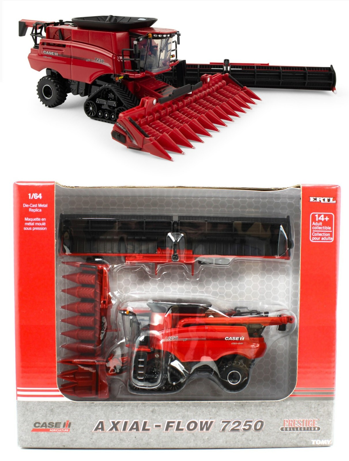 ERTL 1:64 CASE IH Axial-Flow 7250 Tracked Combine w/Heads *PRESTIGE* NIB!