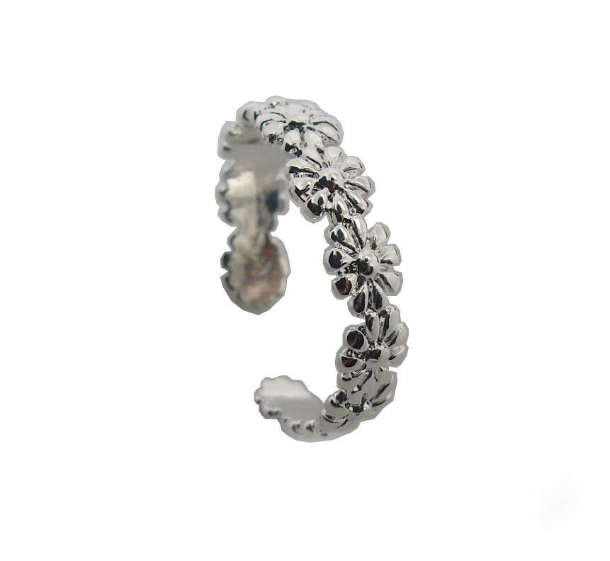 Toe Ring Sterling Daisy Silver Adjustable Opening Finger Knuckle Stacking Band