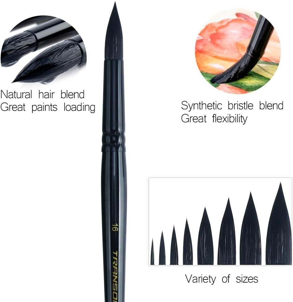 Luxury 8-Piece Round Brushes Set - Goat Hair for Watercolor and Acrylic Mastery
