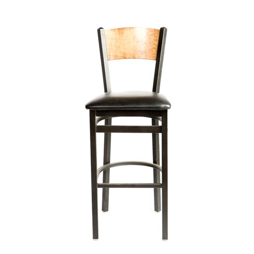 Oak Street Mfg Plain Natural Wood Back Barstool w/Black Vinyl Seat