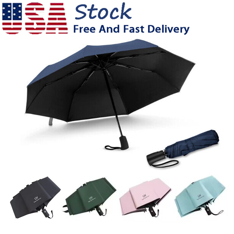 Automatic Black Umbrella Anti UV Sun/Rain Windproof 3 Folding Compact Umbrella