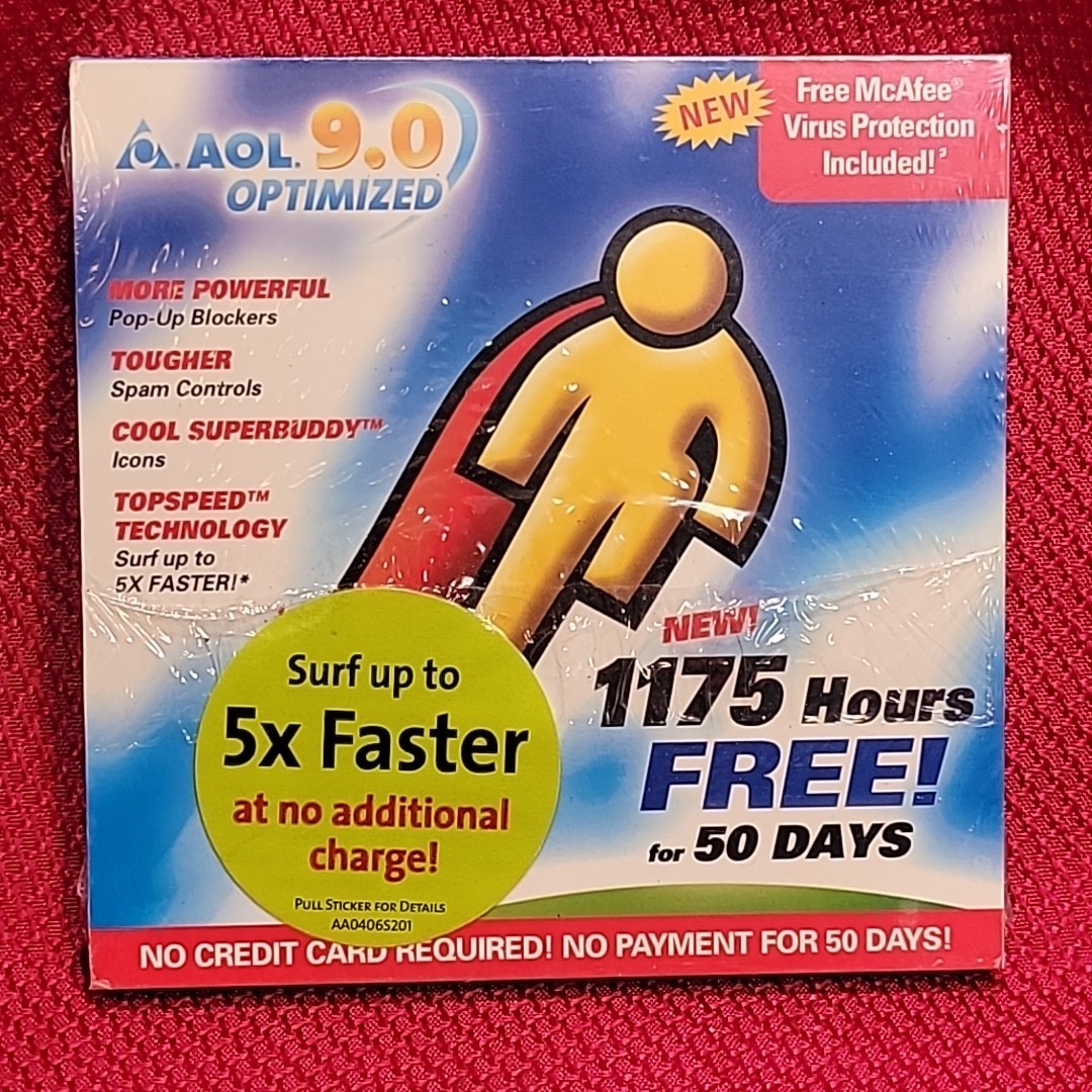 AOL 9.0 DISC VTG Games box install collectible america online SEALED hype mcafee