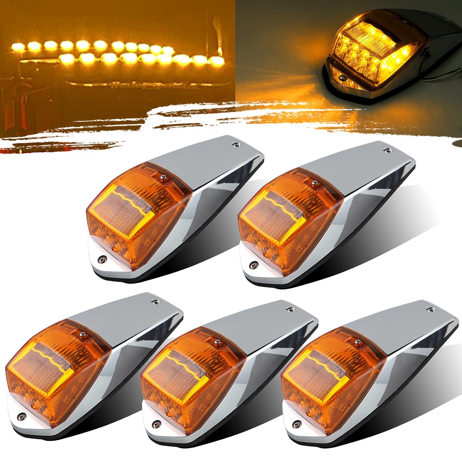 5Pcs Truck Cab Marker Lights 17 LED Amber Cab Roof Top Marker Clearance Runni...