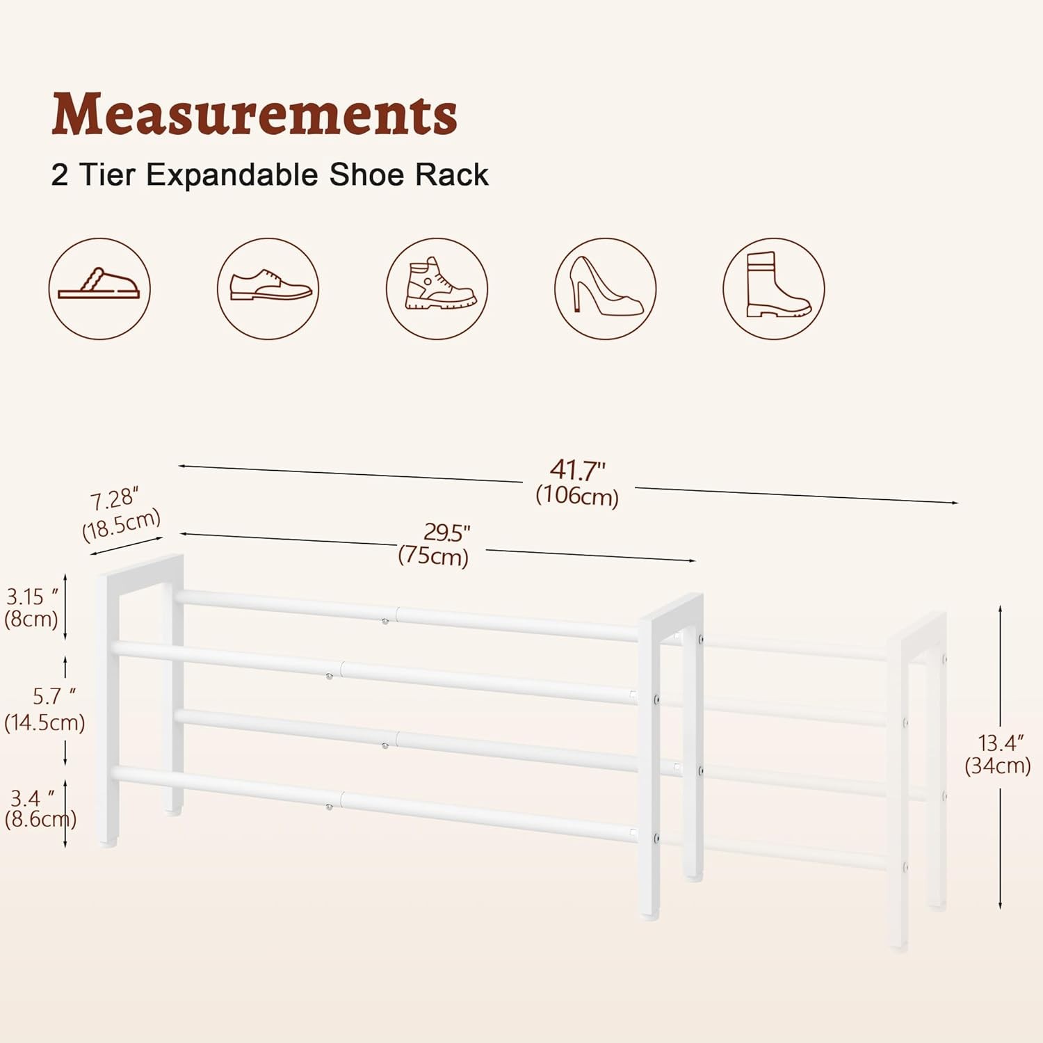 2-Tier Expandable Shoe Rack, Adjustable Shoe Shelf Storage Organizer Space