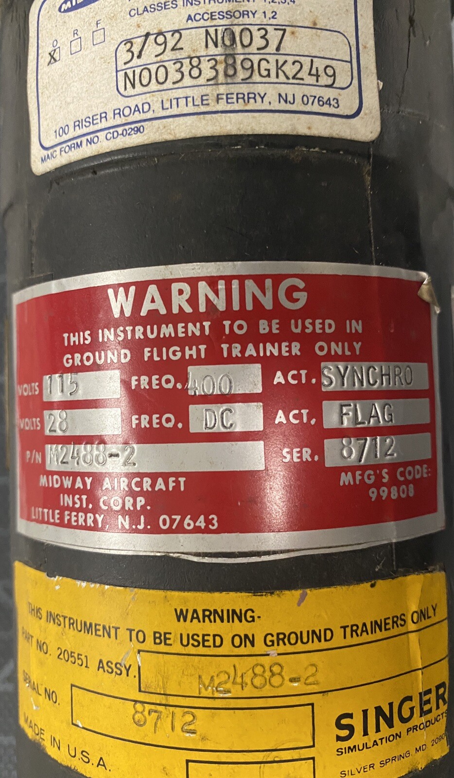 midway aircraft singer altimeter 2488-2 (NOS)