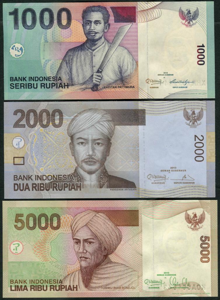 Indonesia 1000, 2000, 5000 Rupiahs 2013 UNC**New Date