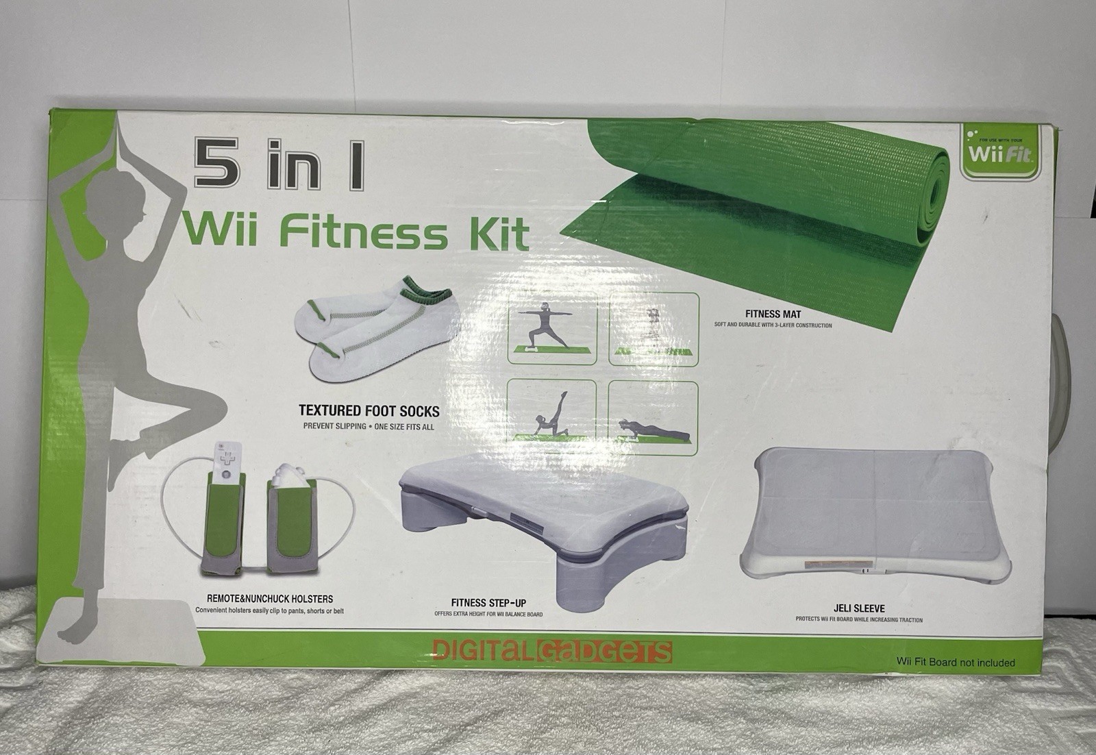 5 in 1 wii fitness kit nintendo new unopened fit step-up mat socks holsters