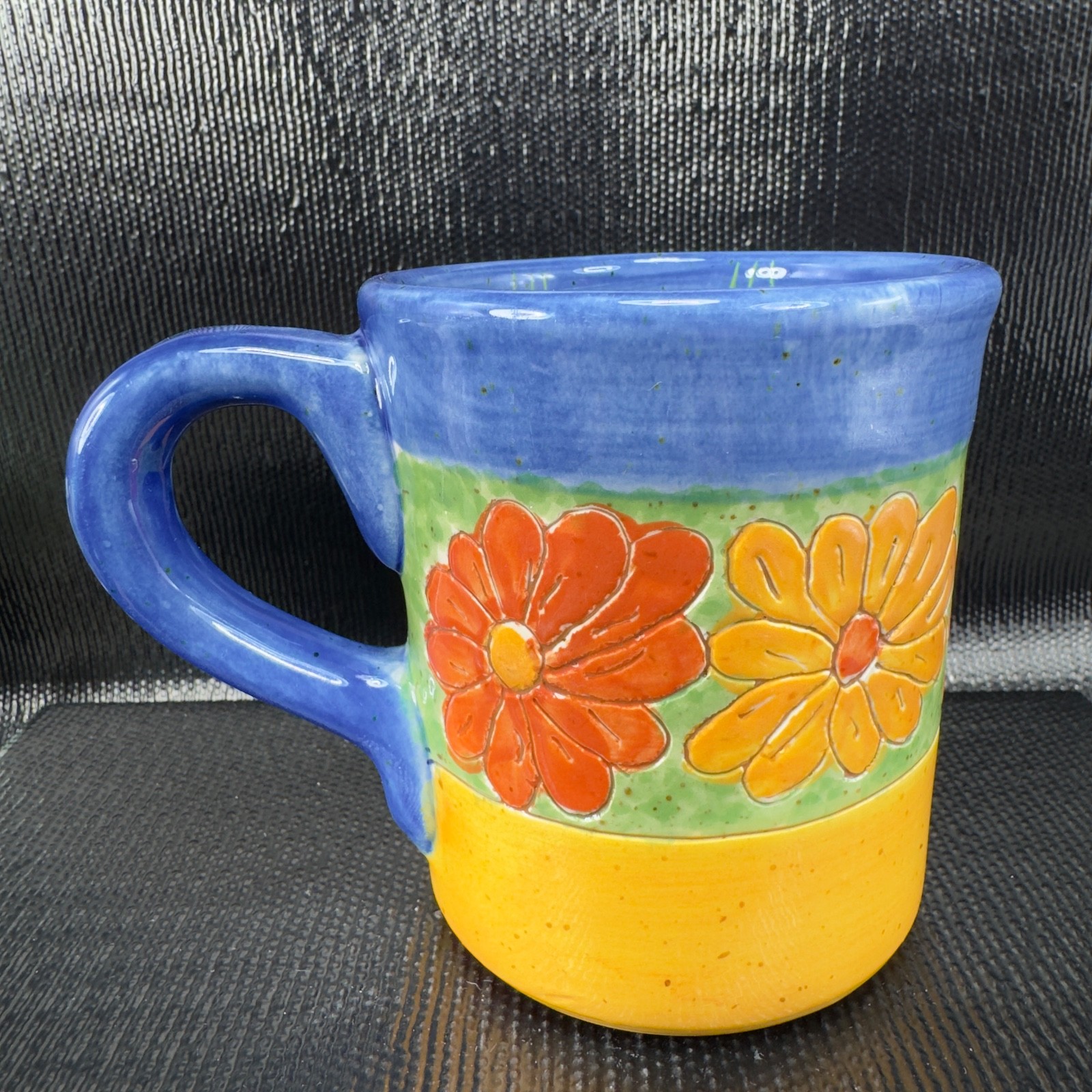 Hand Made RedWare Pottery Coffee Mug Cup With Daisy Flowers Hand Crafted Mug Cup