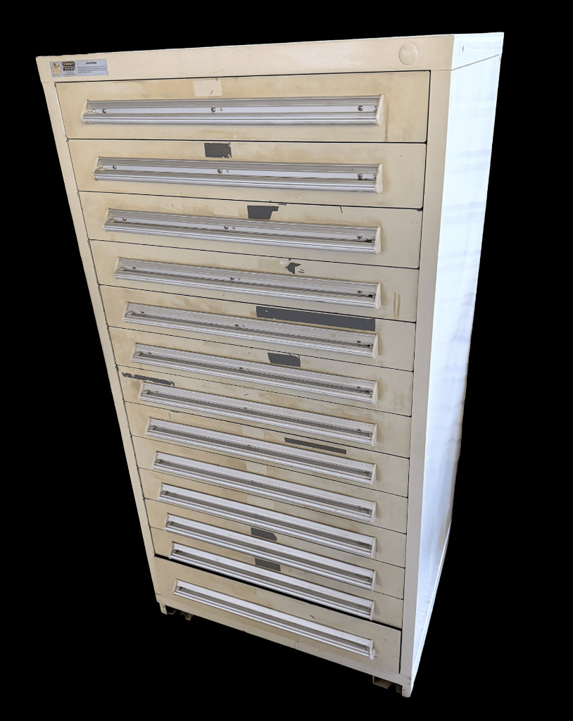 Stanley Vidmar 13 Drawer Industrial Tool Cabinet 30" X 27.5" X 59" Beige