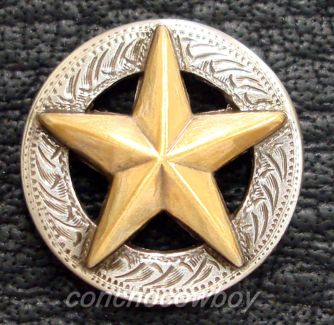 WESTERN HORSE HEADSTALL SADDLE TACK 1-1/8" ANTIQUE GOLD STAR CONCHO screw back