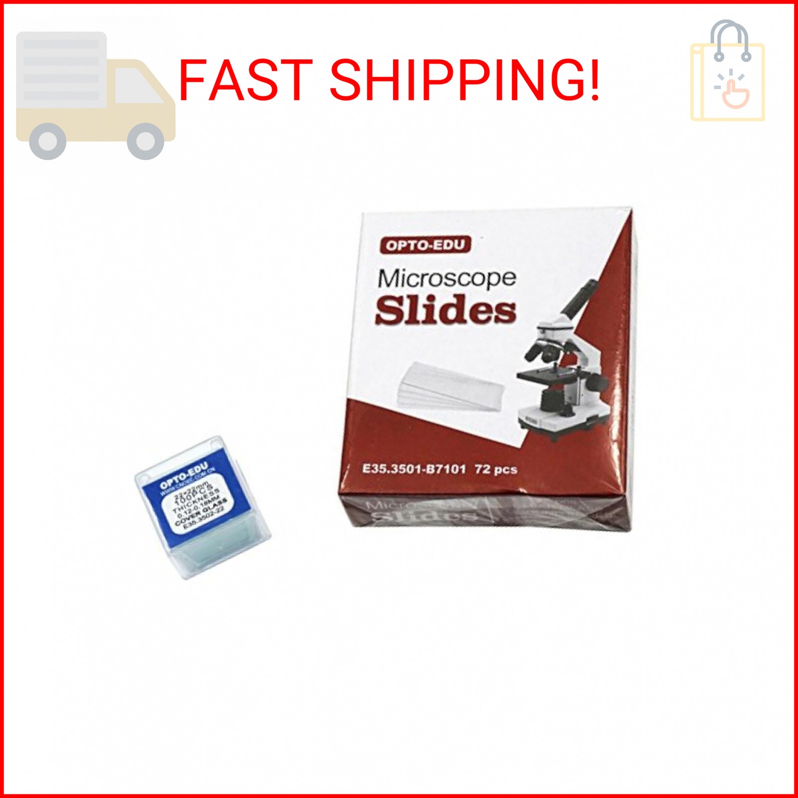 OPTO-EDU E35.3501 Blank Microscope Slides & 100-Pieces Square Cover Glass, Glass