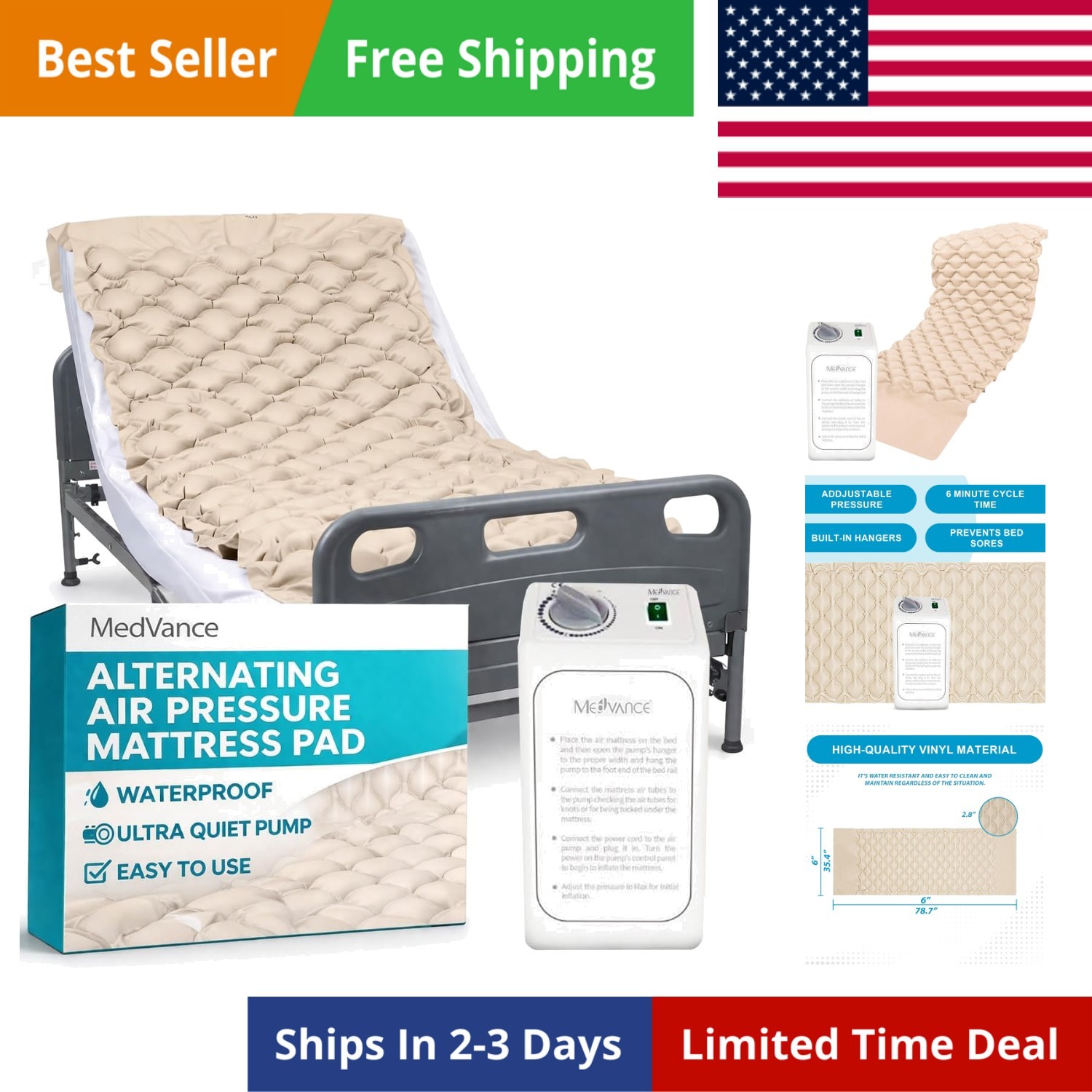 Alternating Air Pressure Mattress Pad with Ultra Quiet Alternating Pump | Pre...