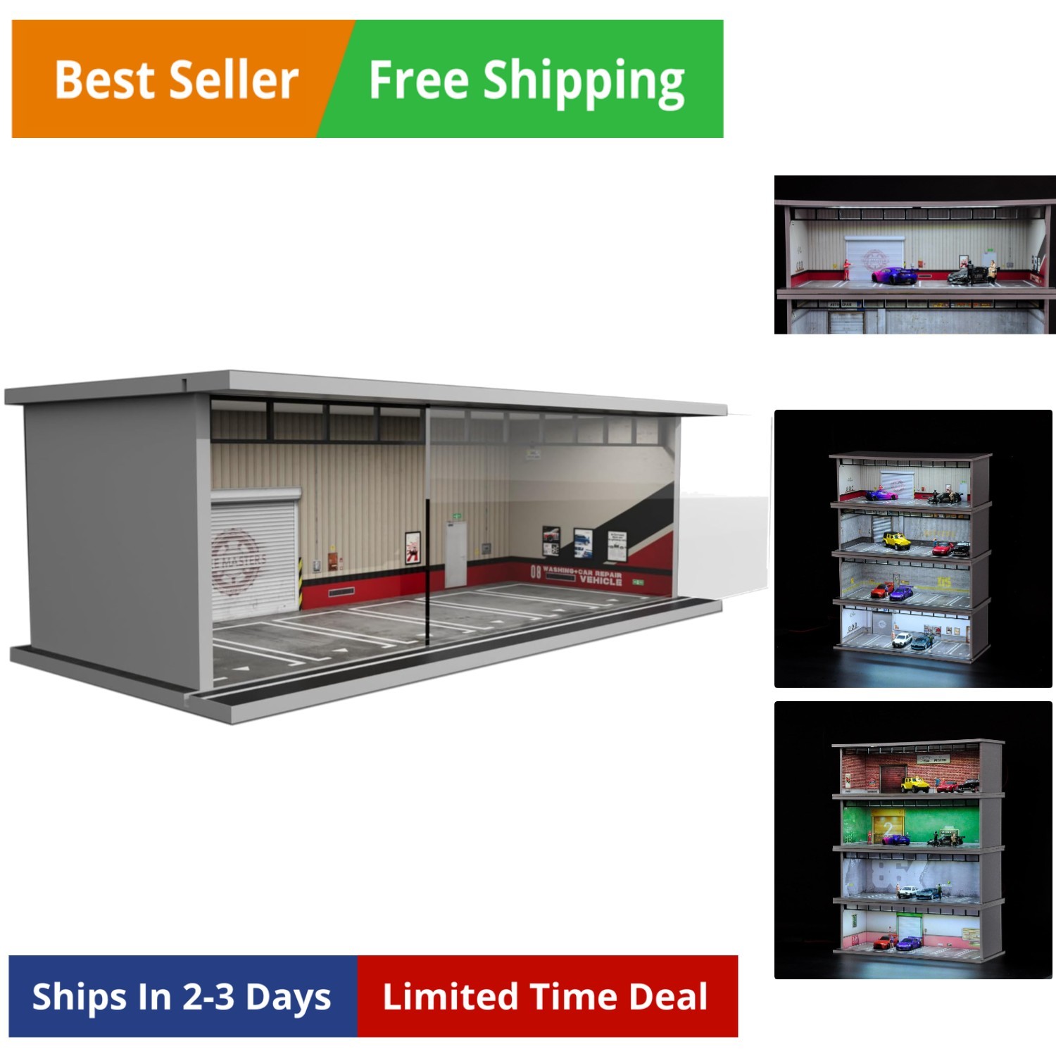 1/64 Diorama Display Case with LED Lights - Compatible with Hot Wheels Matchb...