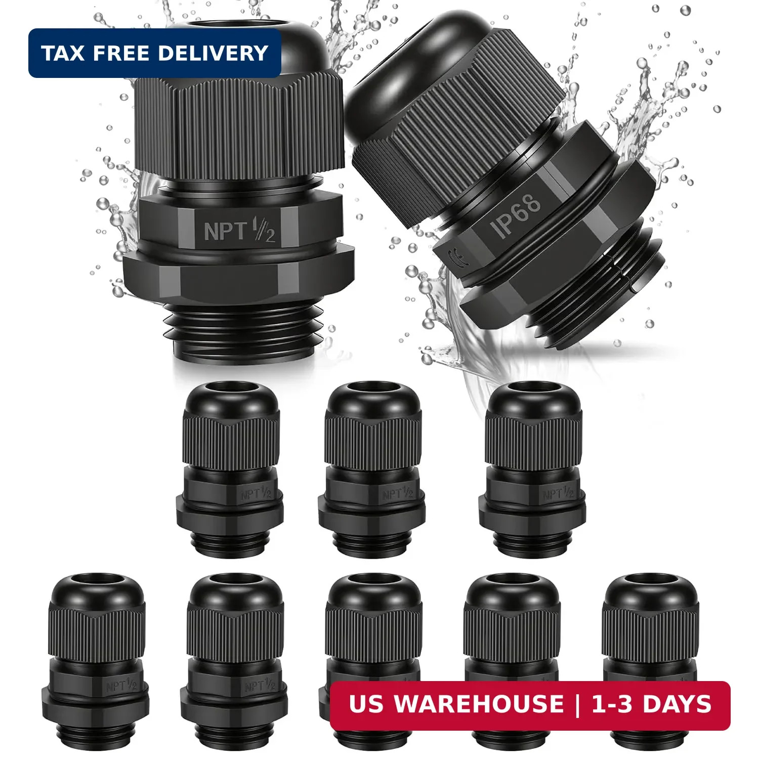 10PCS 1/2 inch NPT Cable Gland Waterproof, Industrial Grade IP68 Waterproof Cabl