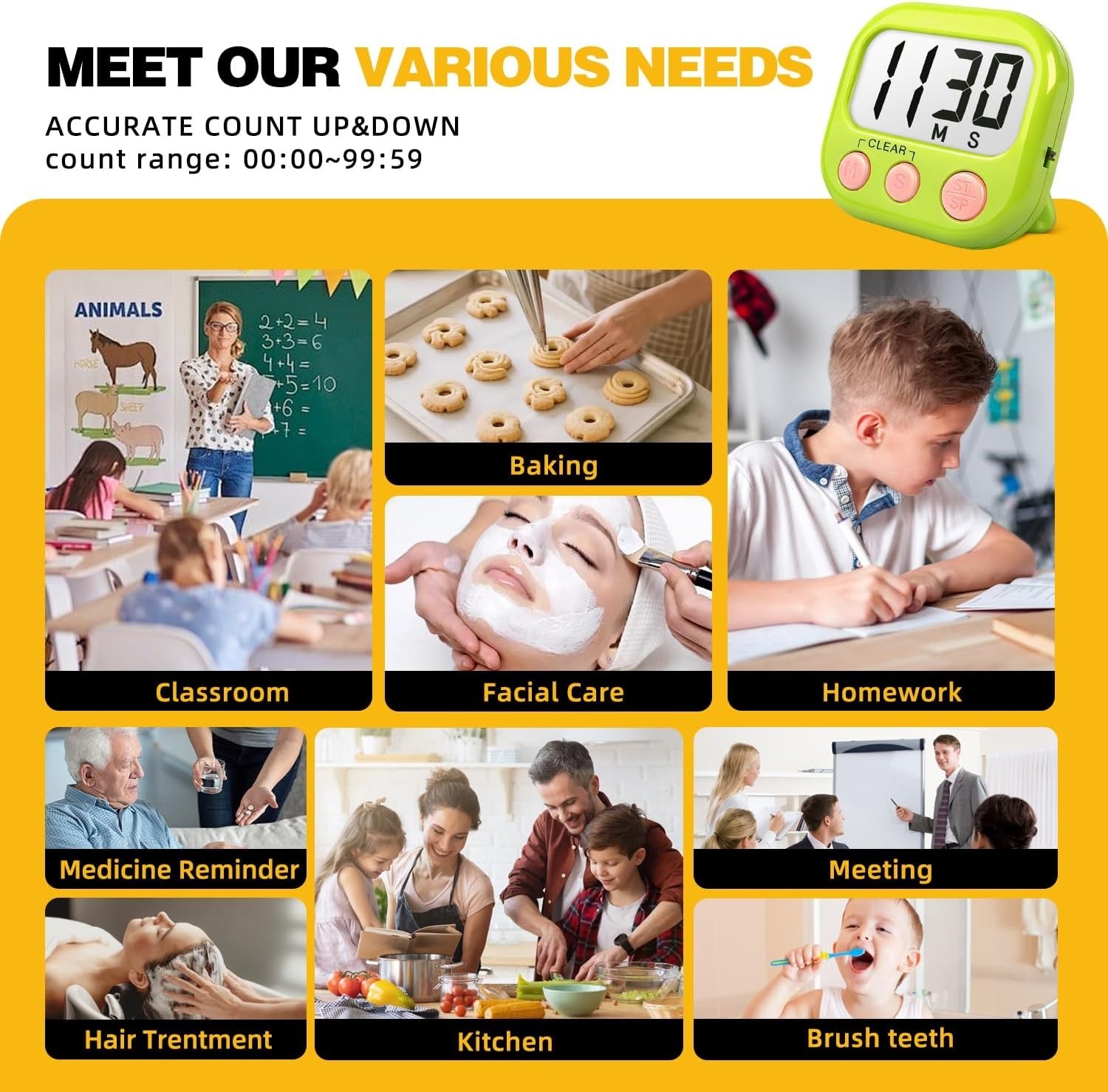 Versatile Classroom Digital Timer Set - Large Display, Magnetic Back, 99 Minutes
