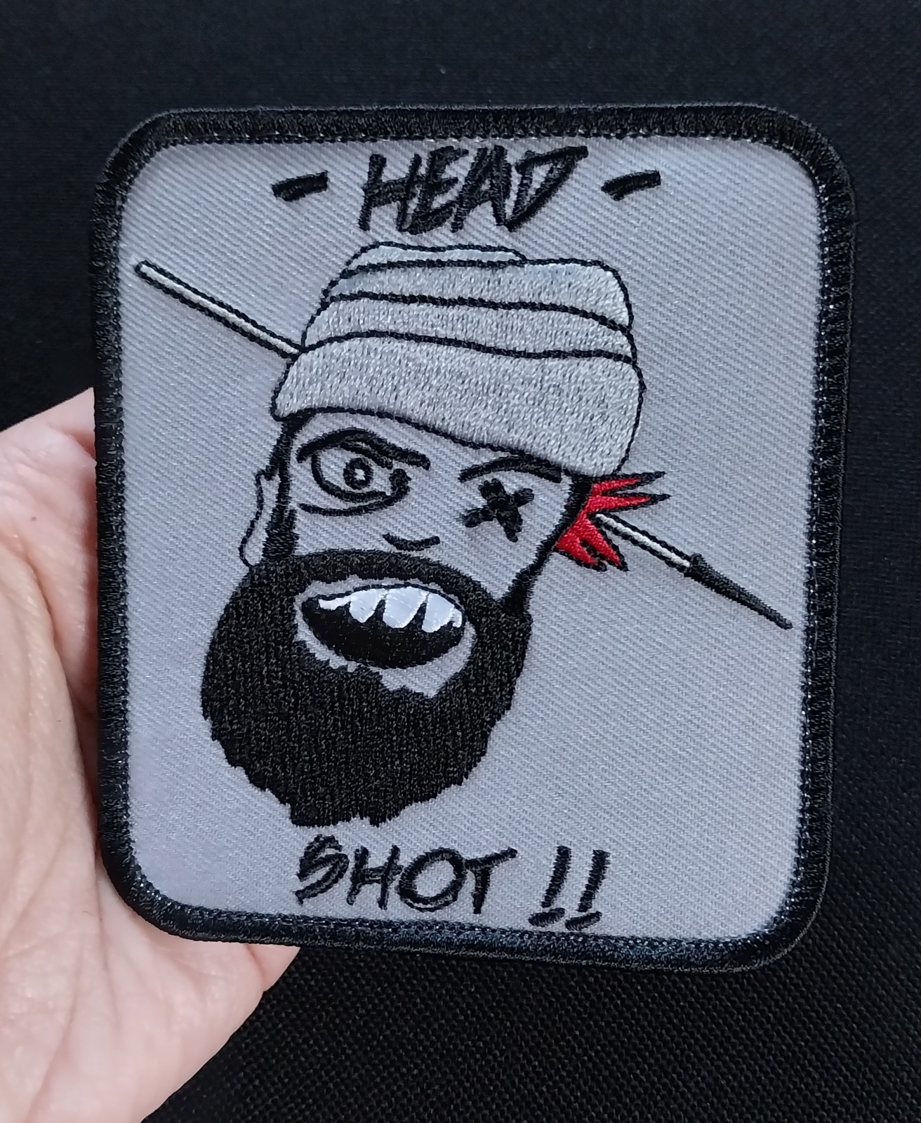 Hunting Club One Shot One Kill HEAD SHOT Sniper Morale Military Patch - Gray