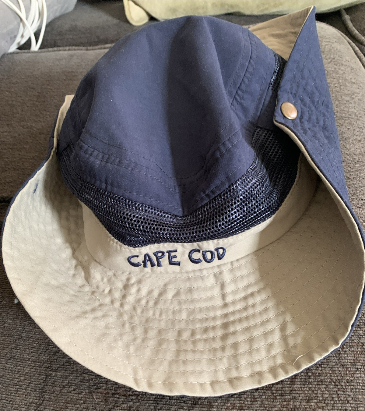 Bucket Hat light weight Cape Code Cloth and mesh sun hat snap sides