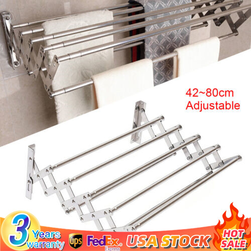 Clothes Drying Rack Wall Mounted Accordion Retractable Foldable Towel Shelf