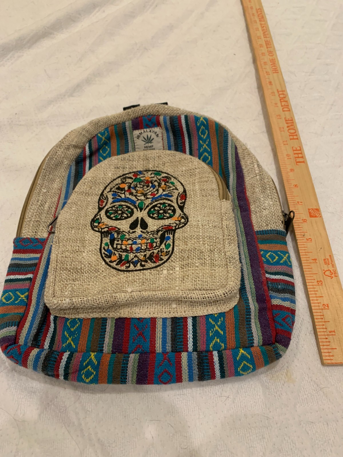 Handmade Nepali Himalayan Hemp Woven Backpack – Skull & Rose Design – Boho Style