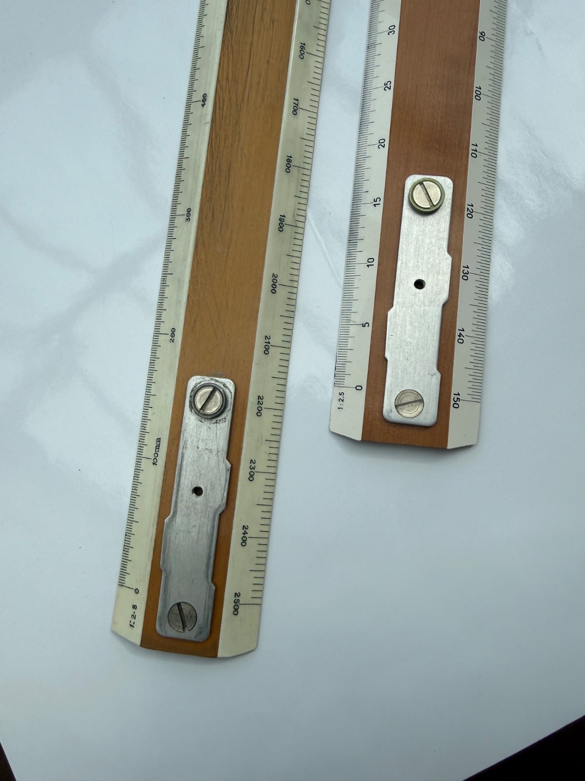Drafting machine scale rules pair Ozalid 12” & 20”