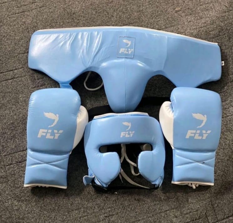 Genuine Cowhide Leather Fly Boxing Sparring Set: Gloves, Headguard, Groin Guards