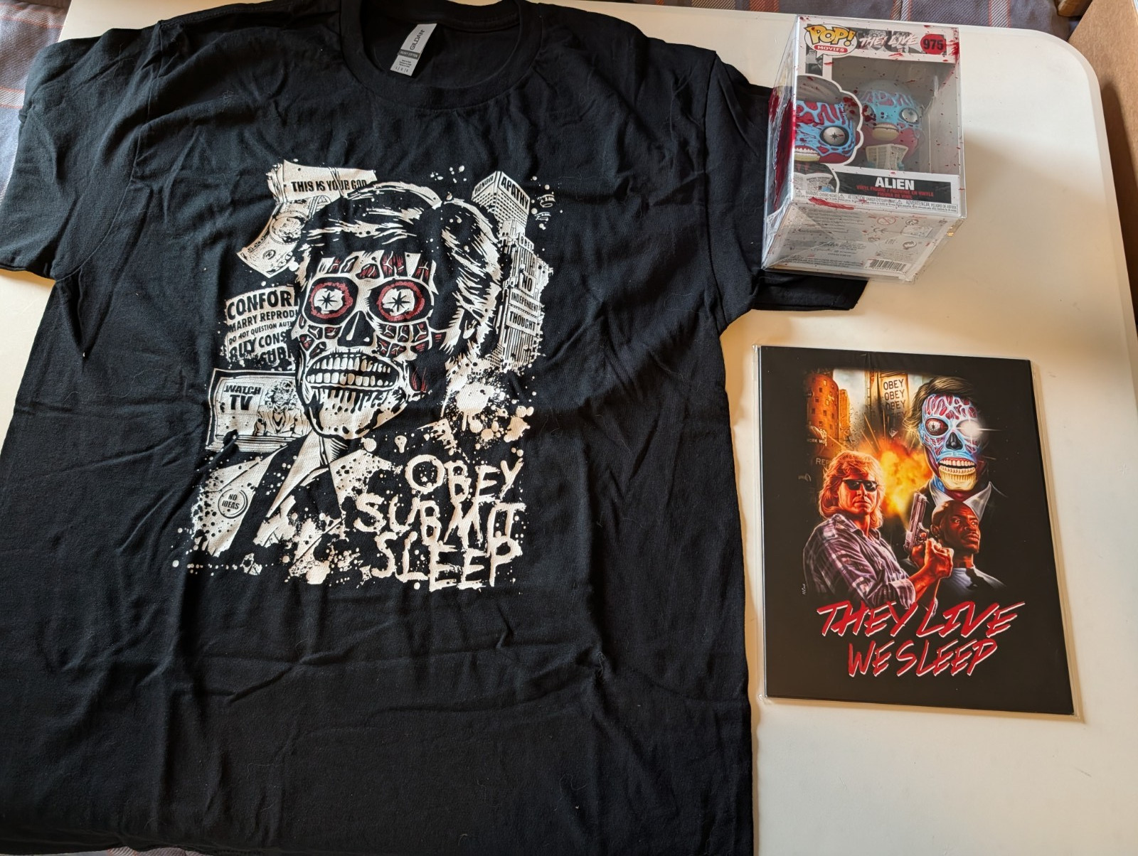 THEY LIVE LOT INSPIRED HEAVY WEIGHT T SHIRT SZ L BLACK BNNW FUNKO AND ART PRINT