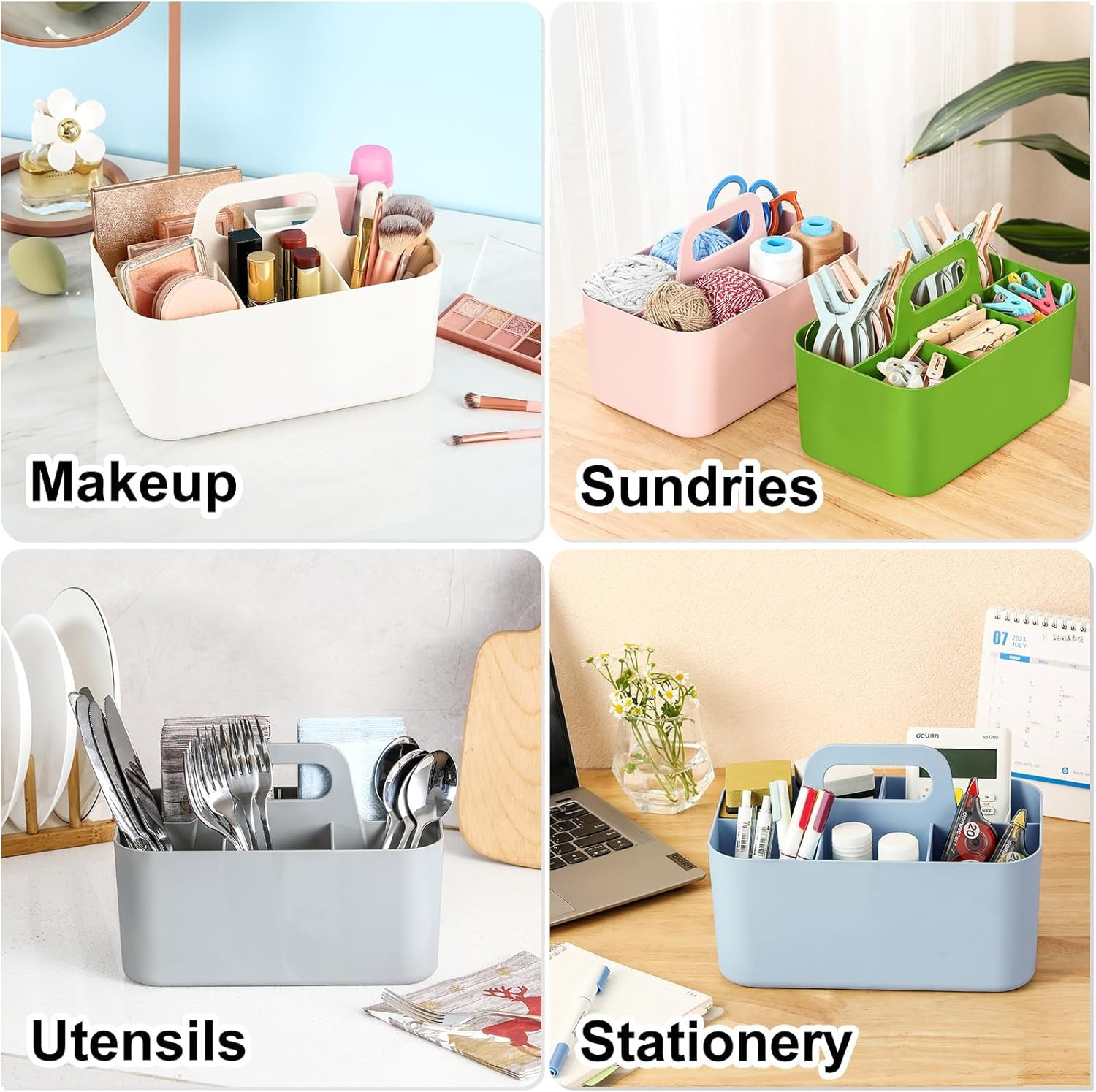 Multiuse Caddy Organizer with Handle, Portable Divided Plastic Tote Bin - Art Cr