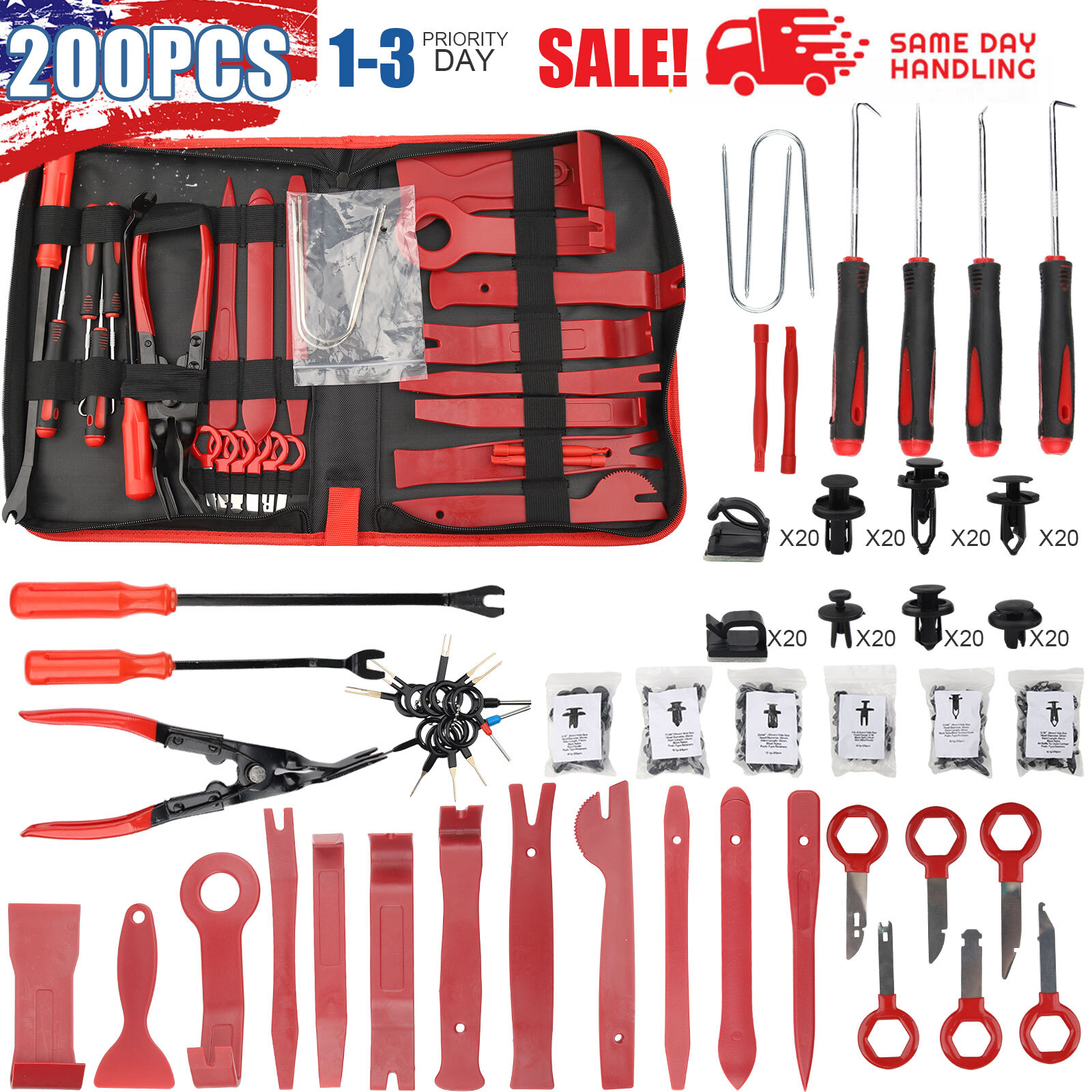 200pcs Car Door Trim Removal Tool Pry Panel Dash Radio Body Clip Installer Kit