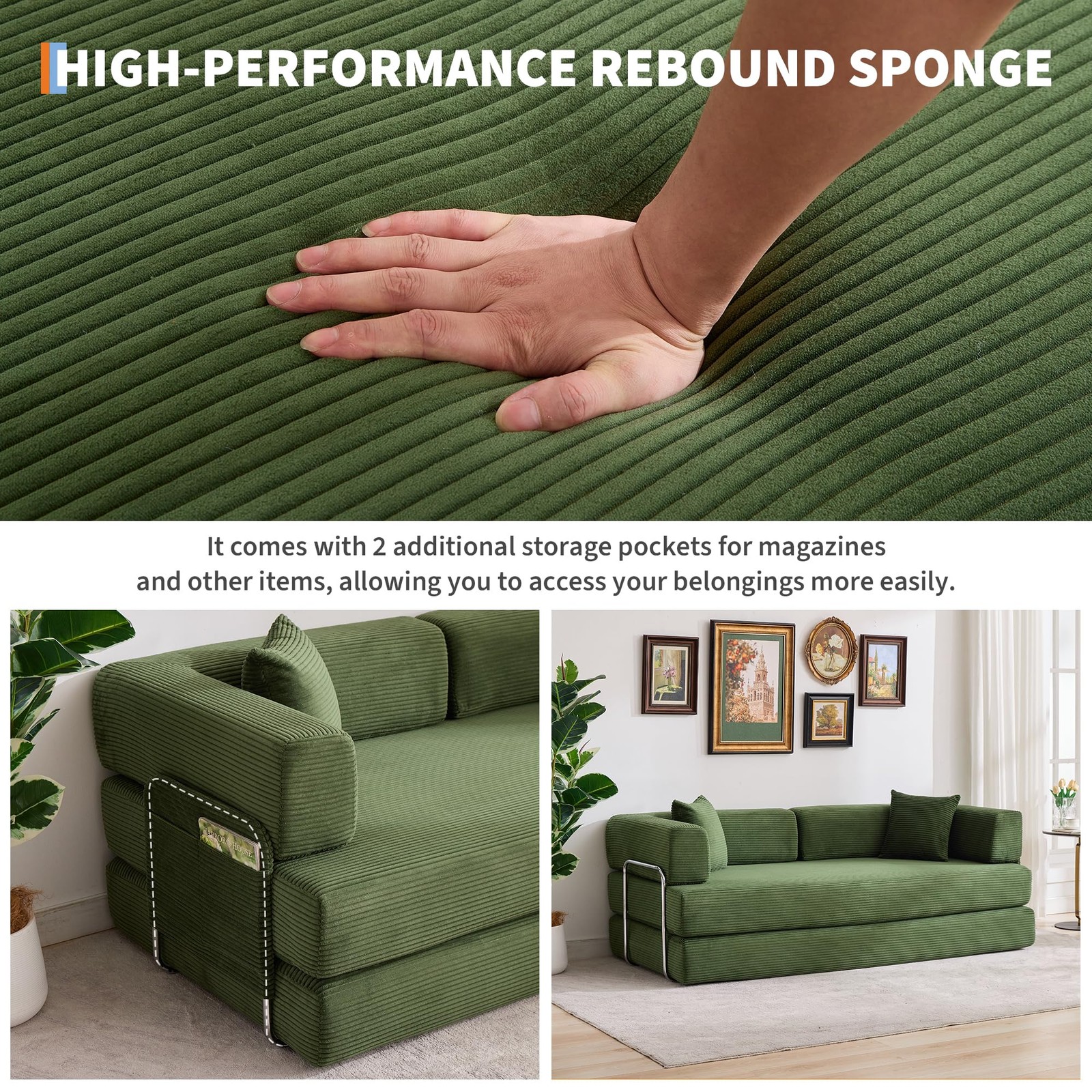5-in-1 Folding 78.8" Convertible Sleeper Sofa Bed w/ Fixed-Shape Frame, Pillow