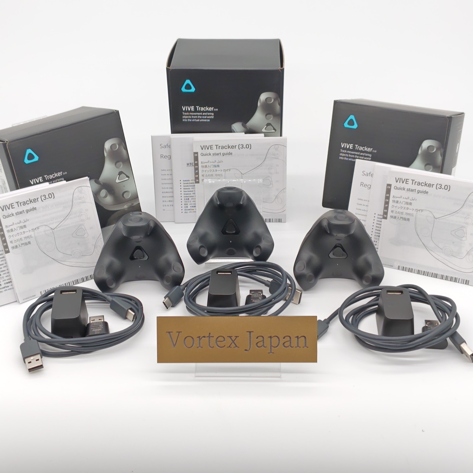 HTC VIVE Tracker 3.0 2021 Model x3 Set USB Cable Operation confirmed Near Mint