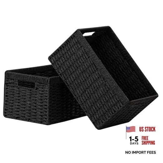 2 Pack Wicker Basket, 13.4L×8.3H×7.1W inch Woven Paper Rope 2pack Medium Black