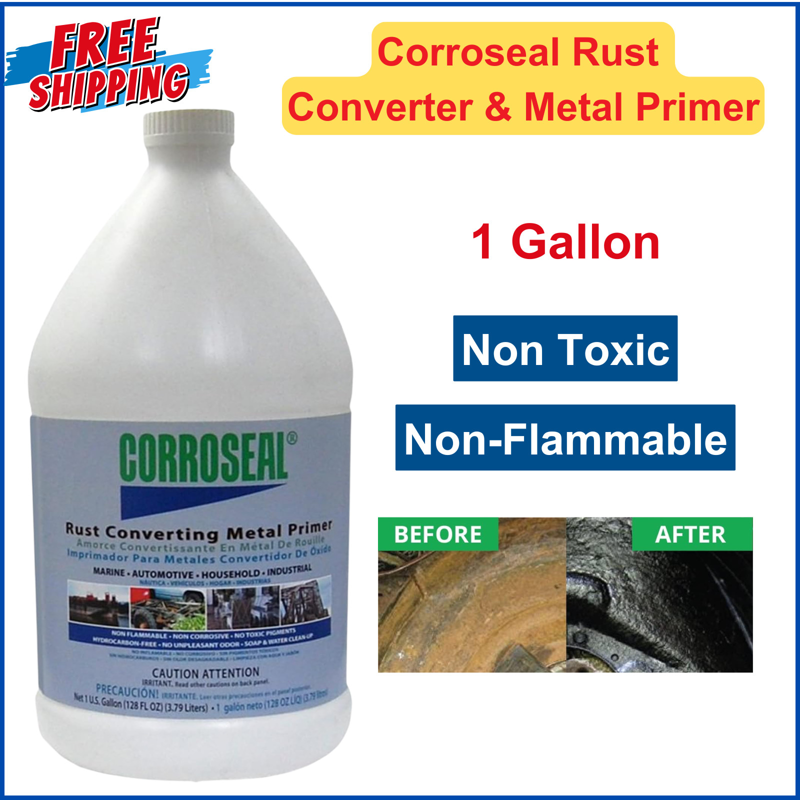 Corroseal Water-Based Rust Converter Metal Primer, Stops Rust Converter - 1 Gal