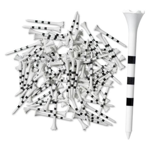 3 ¼” Plastic Golf Tees – White with Black Stripes - 100 Golf Tees 3 1/4 50