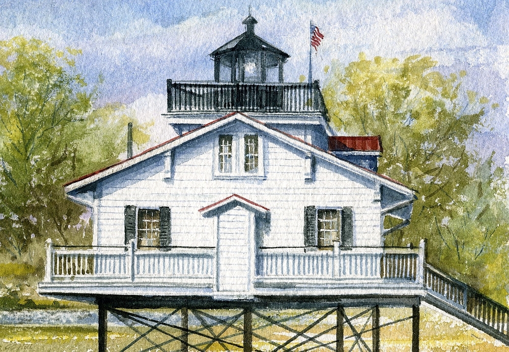 Roanoke River Lighthouse Replica Plymouth North Carolina. Watercolor Notecards