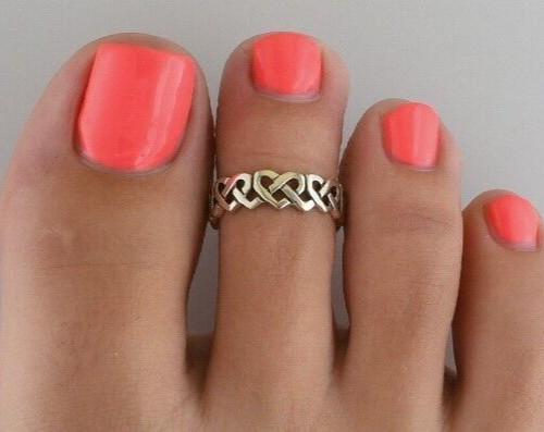 Solid Metal 925 Silver Women's Cute Heart Link Band Toe Ring White Gold Plated