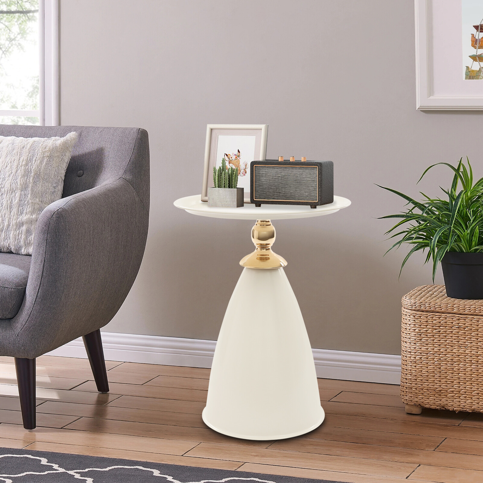 Small Round Side Table 55cm Side Table for Small Spaces Modern Couch End Table