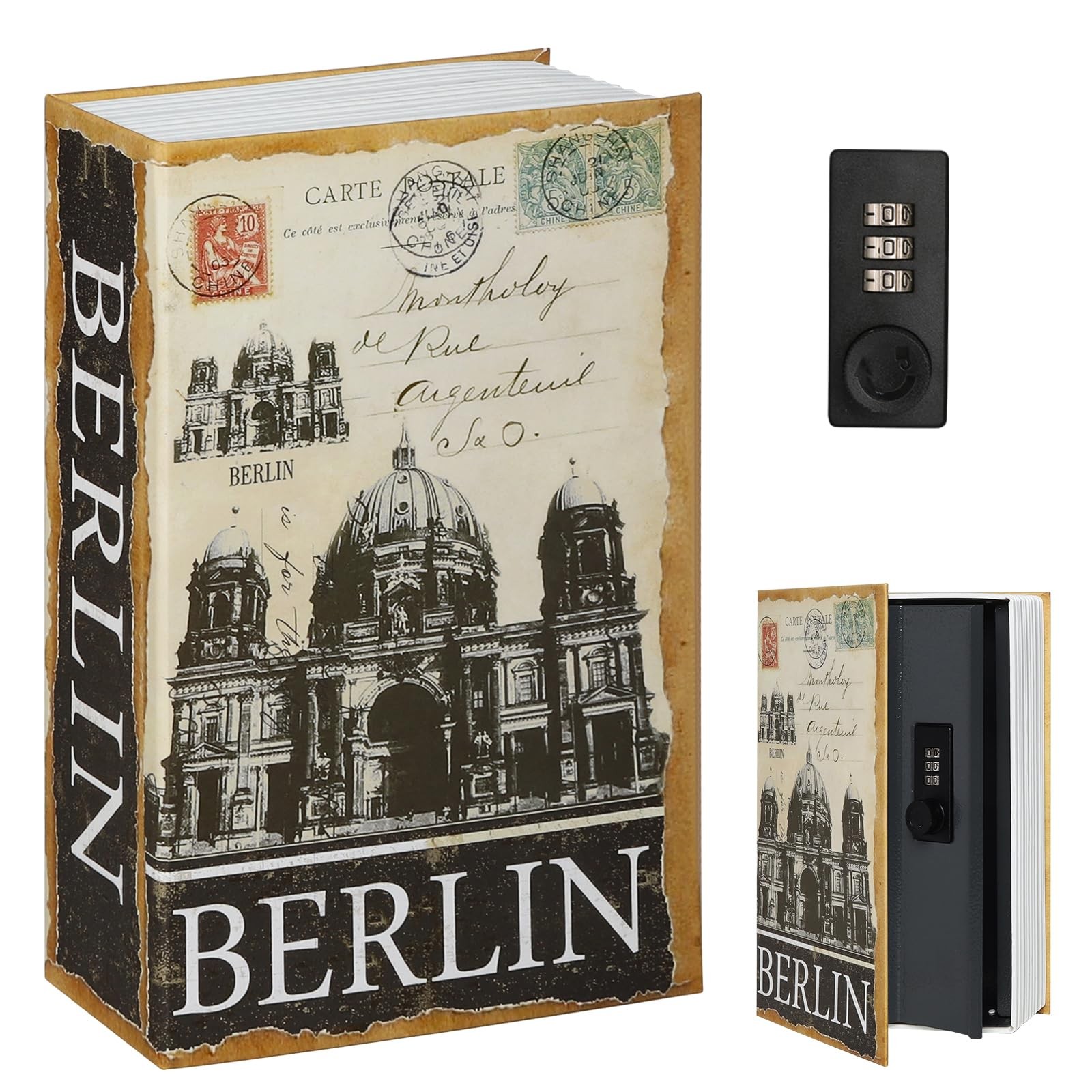 Book Safe with Combination Lock, Diversion Hidden Secret Metal Lock Box for H...
