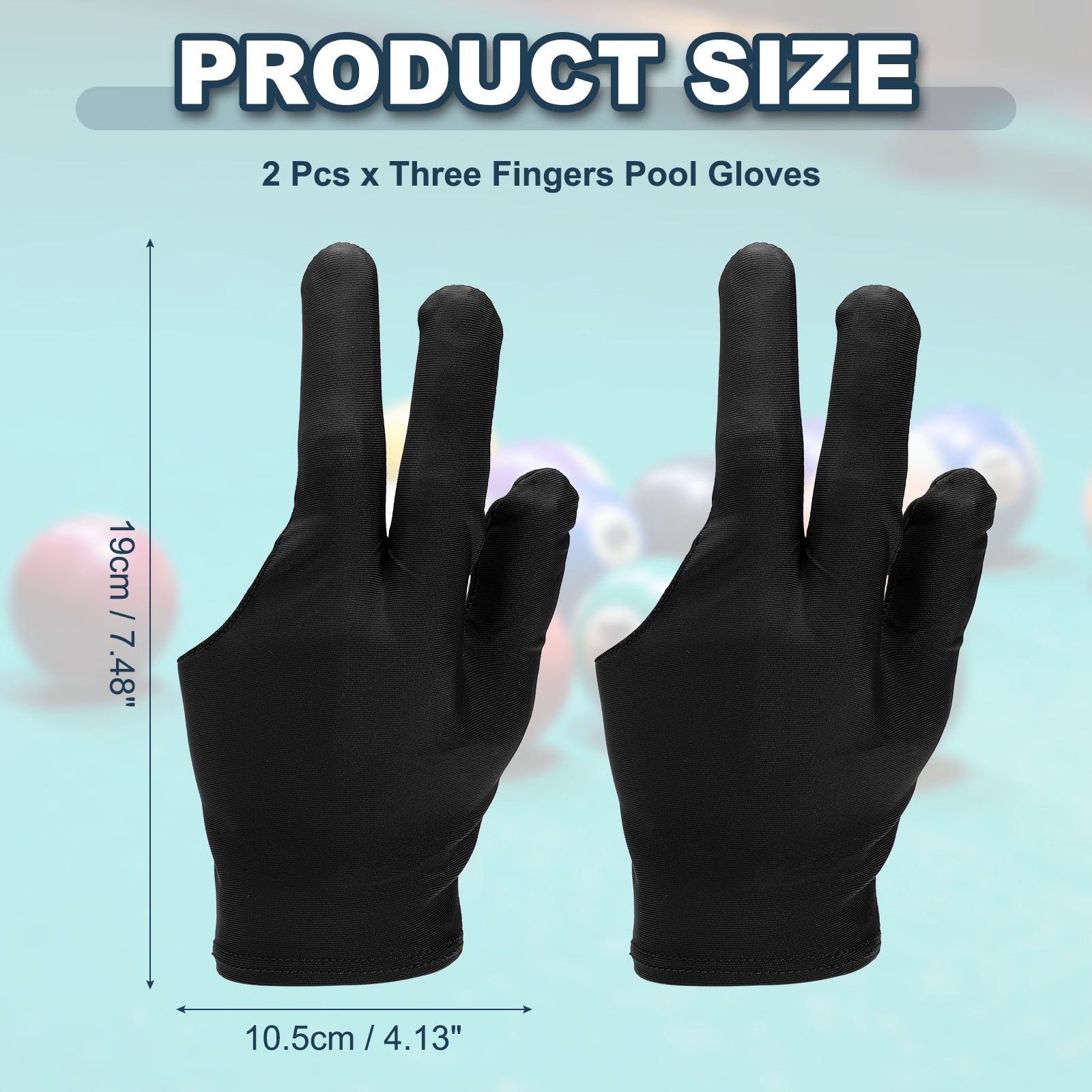 2 Pcs Three Fingers Pool Gloves, Billiards Left Hand Cue Sport Gloves, Black