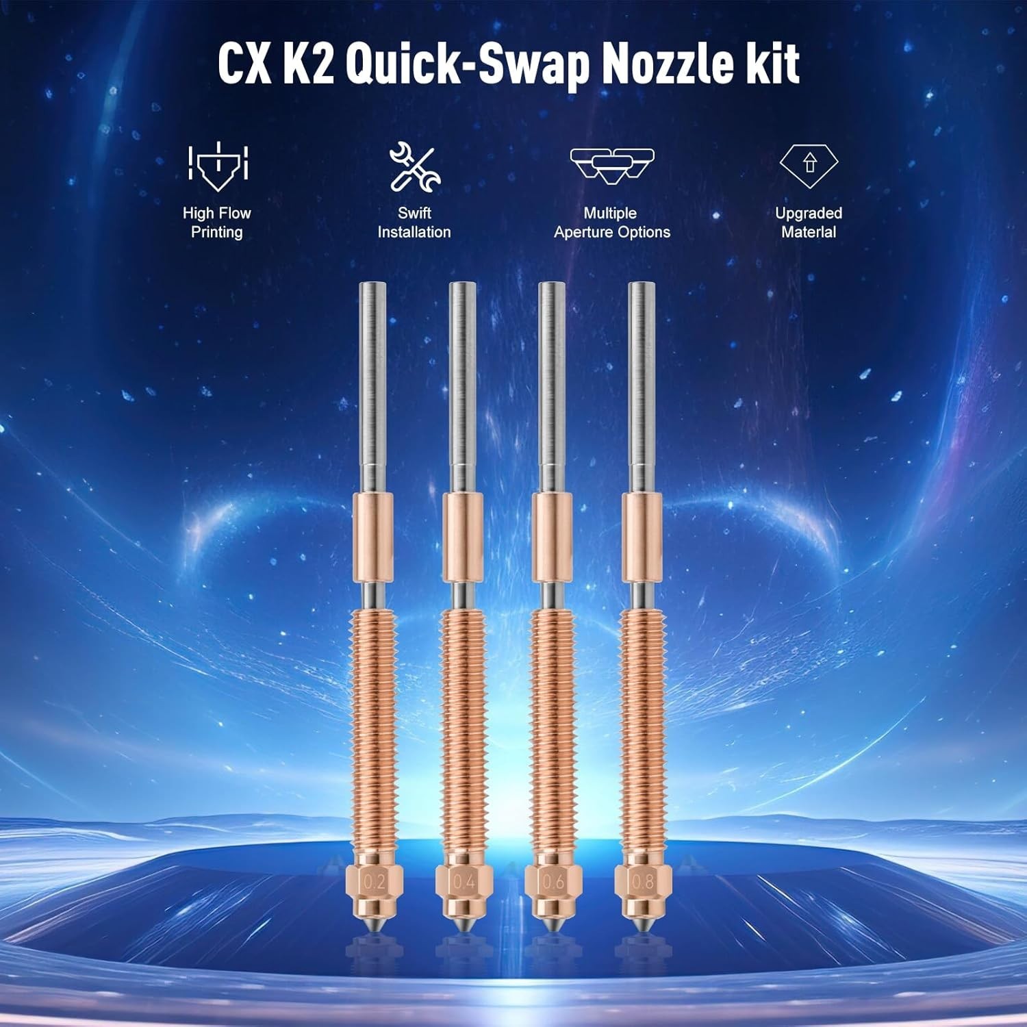 Hardened Steel Nozzle Set for Creality K2 Plus 3D Printer - 4 Sizes