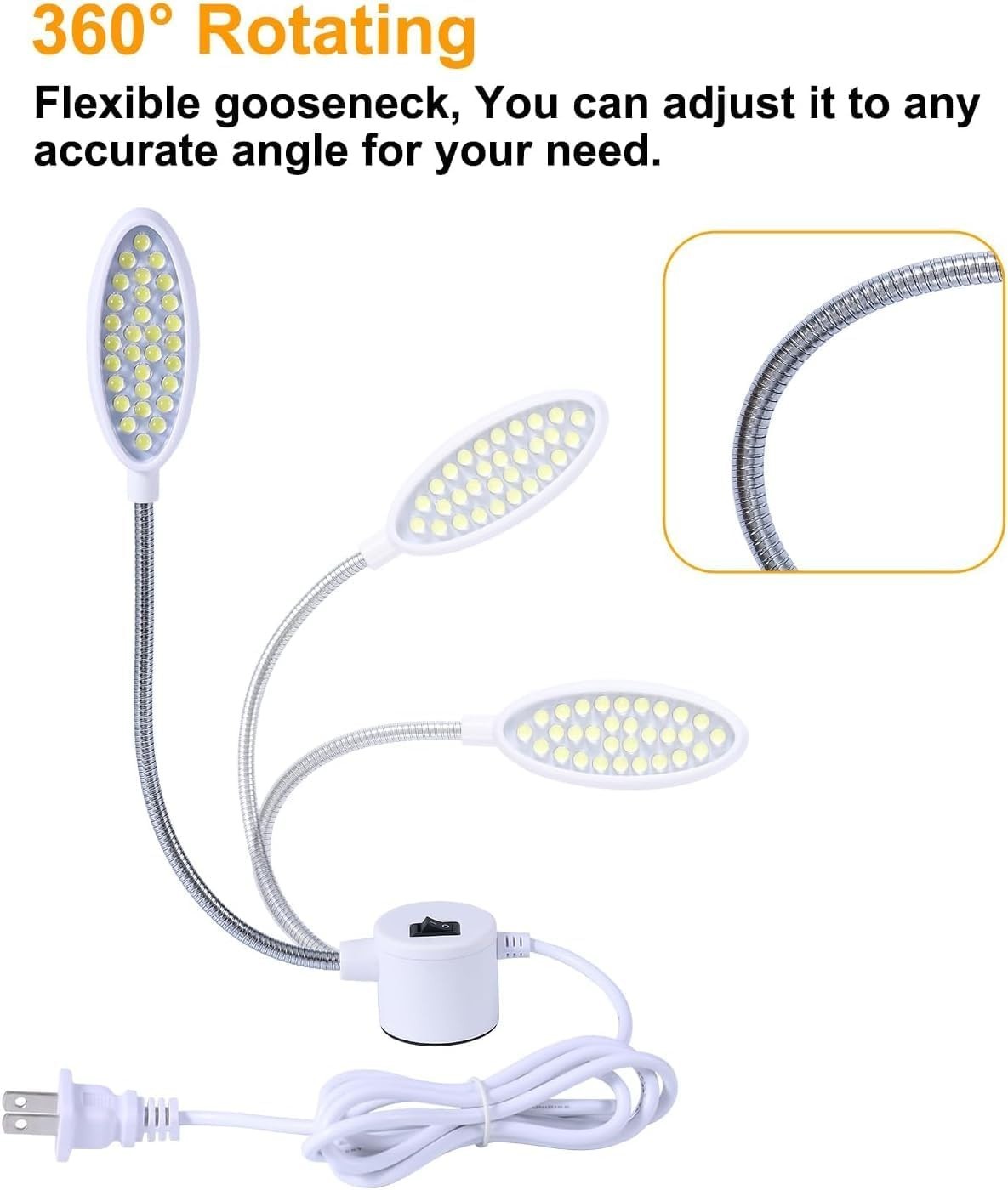Sewing Machine Light with Rotation and Dimmable, Portable Work Light with Fle...